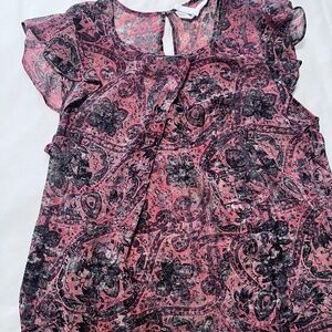 Pink paisley flutter-sleeve top